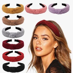 Set of 2 Knit Soft Fabric Knotted Headbands Red and Nude Hair Accessory